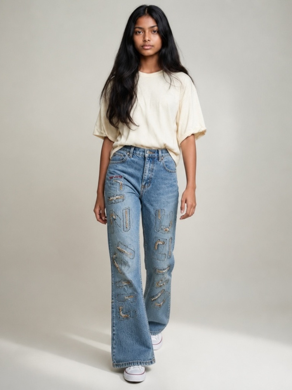 Y2K Ozoc Magic Jeans Size 16 (Junior) Embroidered Distressed Flare Bootcut Blue